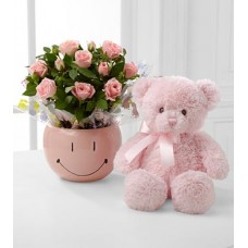 Pinkish Mini Roses with Teddy Bear
